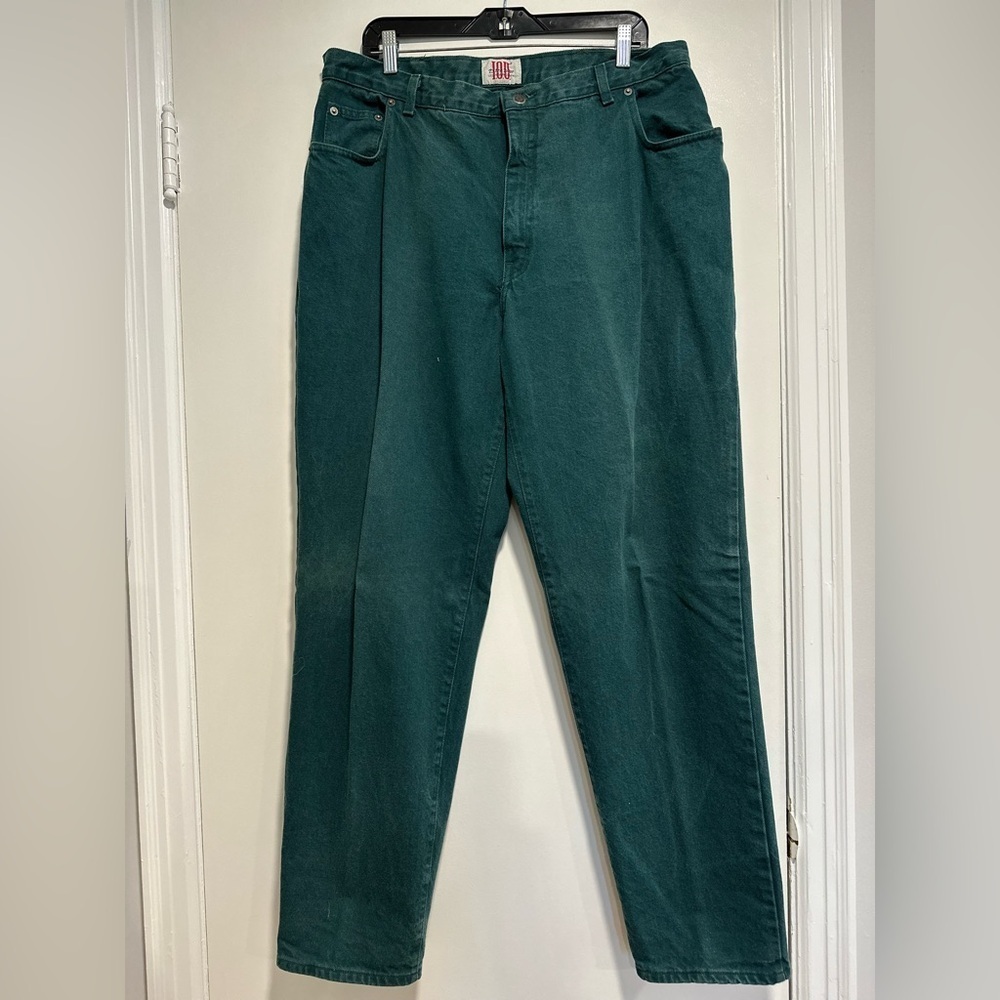 Vintage 80’s men’s IOU Sz: 40M High Waist Green Slight Taper Jeans. 5 pockets.